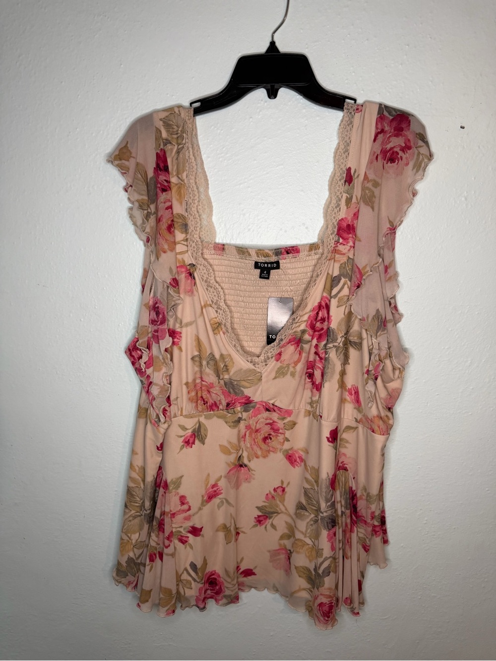 torrid Pink Floral Lace-Trim Ruffle Camisole